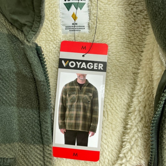 NEW Voyager Men's Size M Plaid Sherpa Lined Fleece Jacket Green - Picture 6 of 8